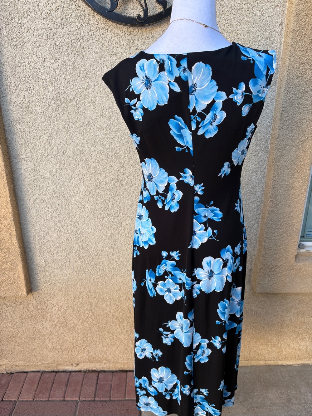 Connected Apparel Y2K Tropical Black Blue Floral Cowl Neck Sleeveless Midi Dress - Picture 3 of 7